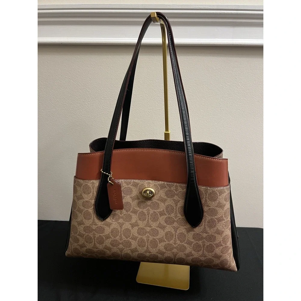Coach Lora Colorblock Carryall Tote Tan Rust Gold Brass 89087 Bag Purse